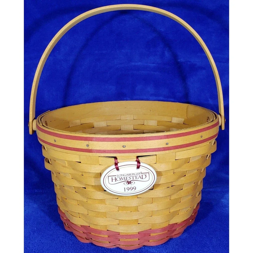 1999 Longaberger Homestead Basket #13871. COMBO: Liner, Tie-On, Protector